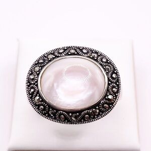 Size 12 Vintage Mop, Marcasites 925 Sterling Silver Ring